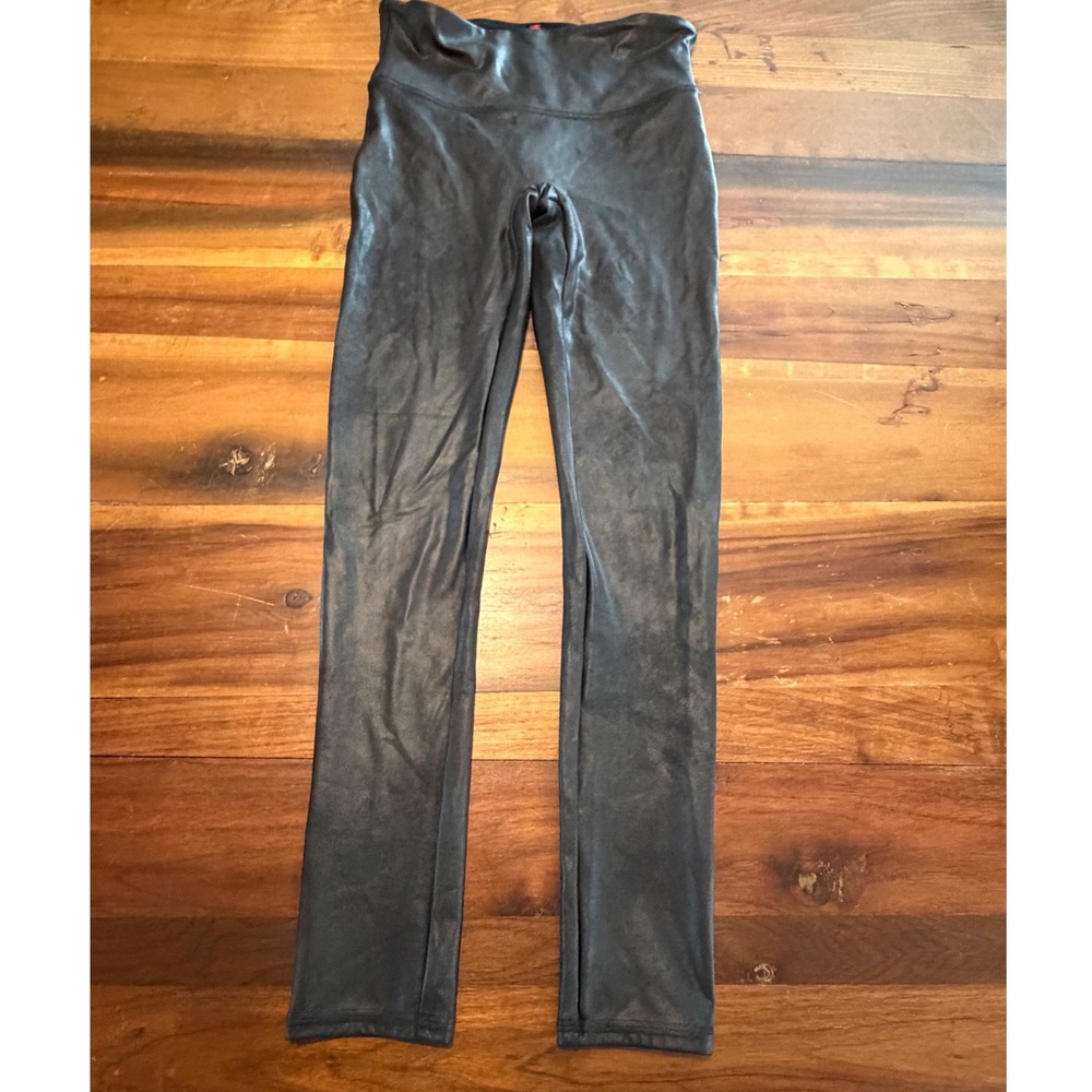 Spanx Faux Leather Leggings Black High Rise Petite Medium M/M Moto
